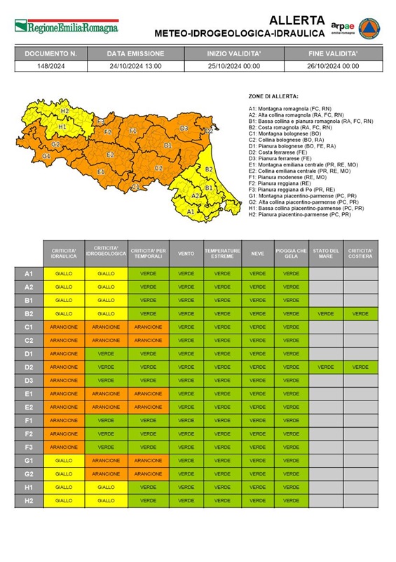 Allerta meteo sabato 26 ottobre 2024